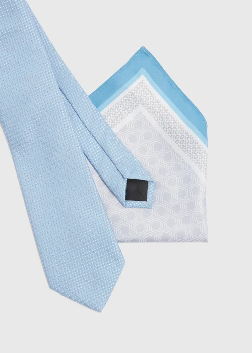 Taylor & Wright Steel Blue Tie & Geo Design Pocket Square Set - One Size Image 2