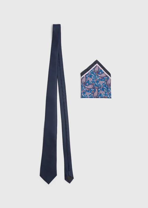 Taylor & Wright Navy Tie & Pink Patterned Pocket Square Set - One Size Image 1