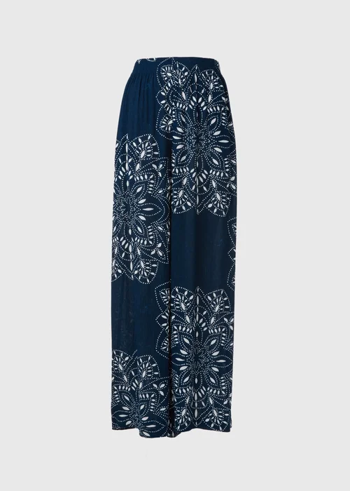 Blue Tile Print Wide Leg Viscose Trousers - Size 8 Image 5