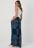Blue Tile Print Wide Leg Viscose Trousers - Size 8 Image 2