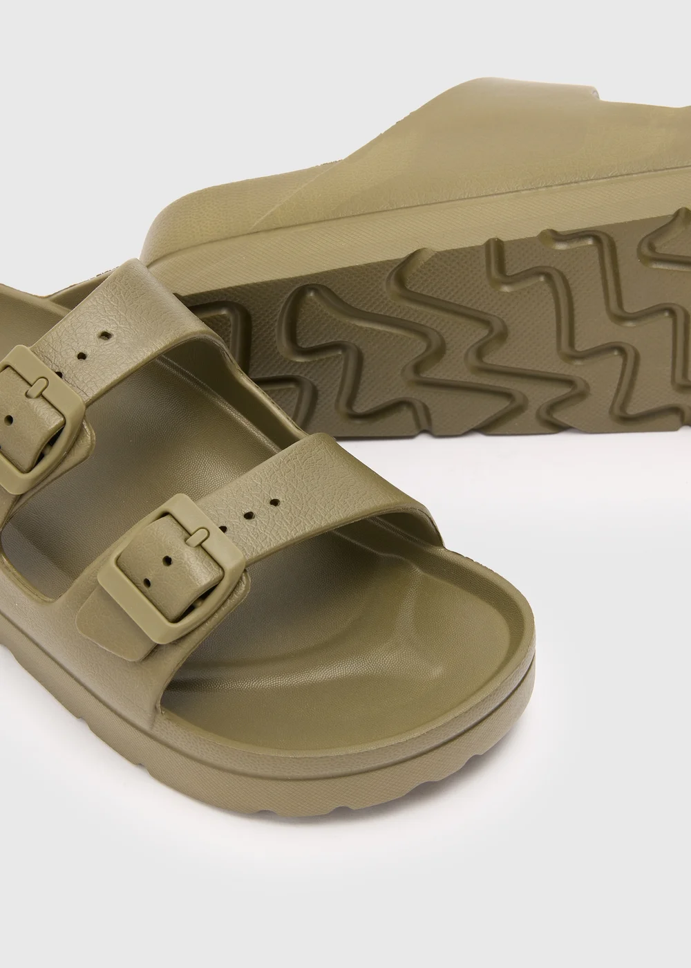 Khaki Double Buckle Chunky Sandals - Small Image 2