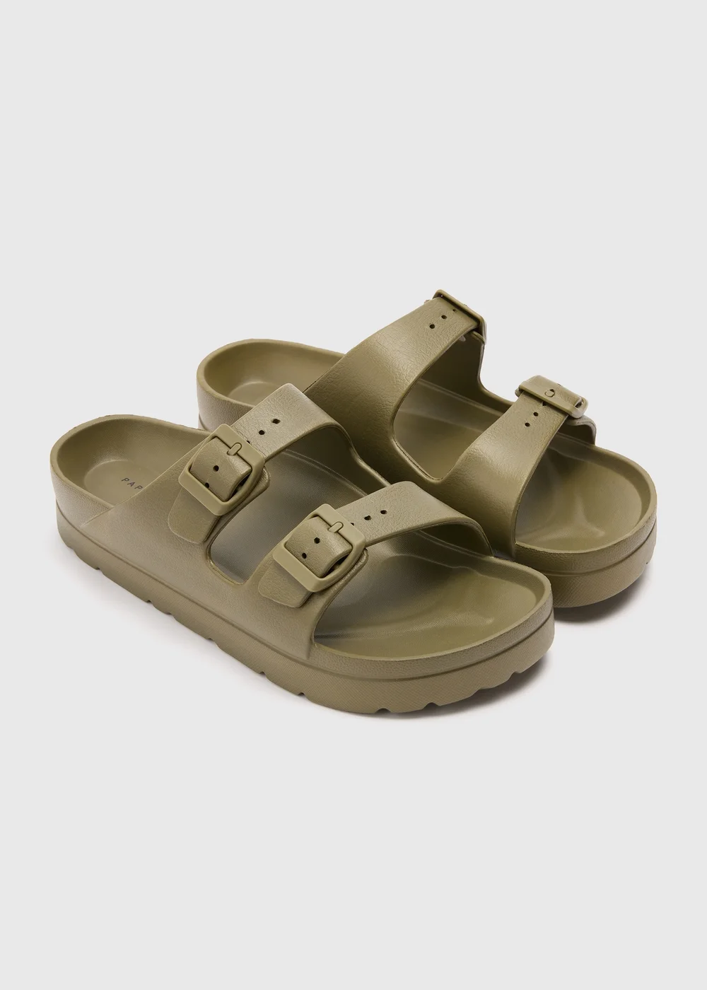 Khaki Double Buckle Chunky Sandals - Small Image 1