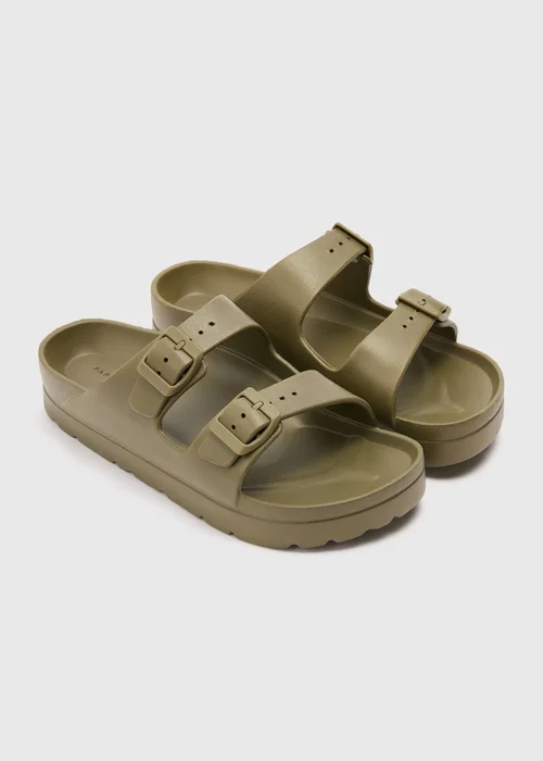 Khaki Double Buckle Chunky Sandals - Small Image 1