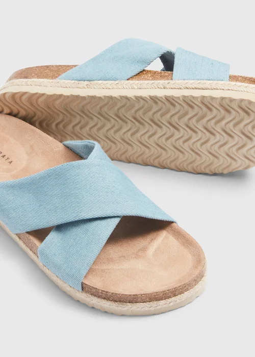 Blue Stripe Cross Strap Jute Footbed Sandals - Size 3 Image 2