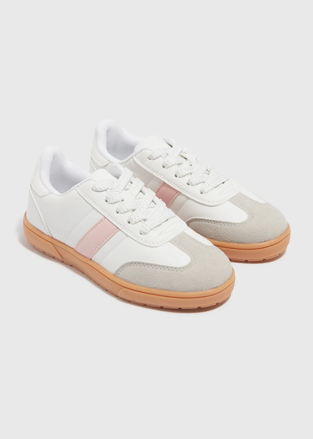 Girls White Panel PU Lace Up Trainers (Younger 10-Older 5) - Size 1 Image 1