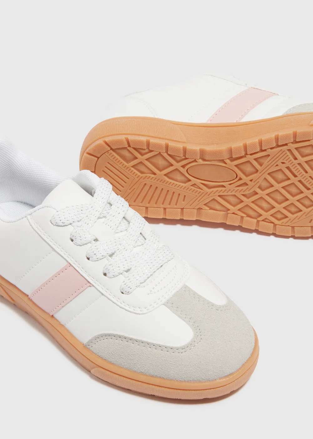 Girls White Panel PU Lace Up Trainers (Younger 10-Older 5) - Size 1 Image 2