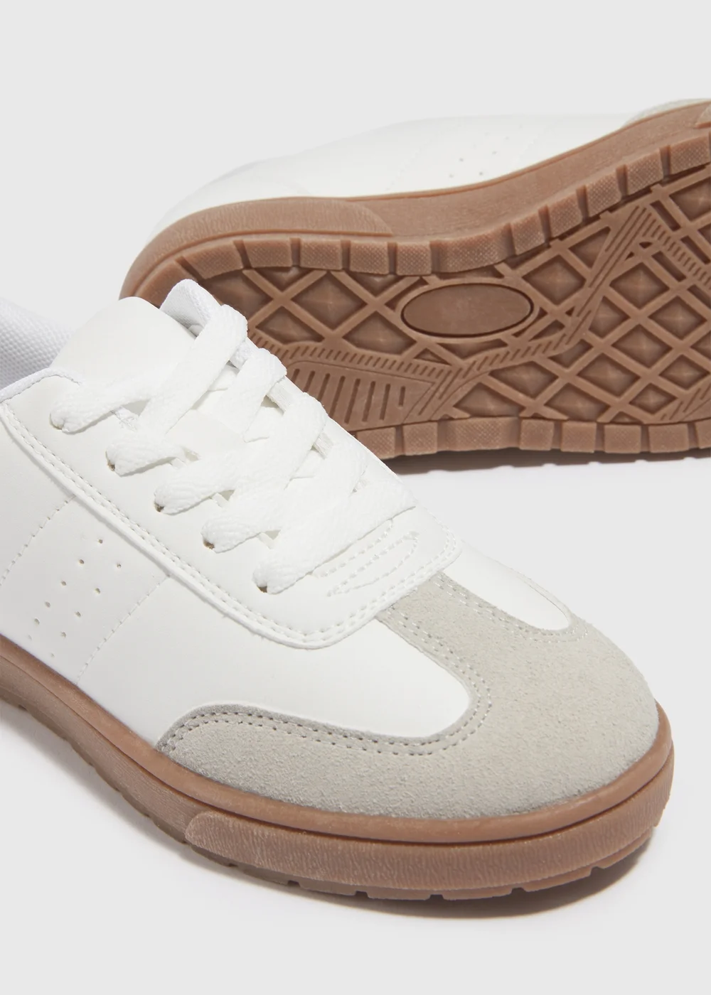 Boys White Panel PU Lace Up Trainers (Younger 10-Older 6) - 1 Image 2