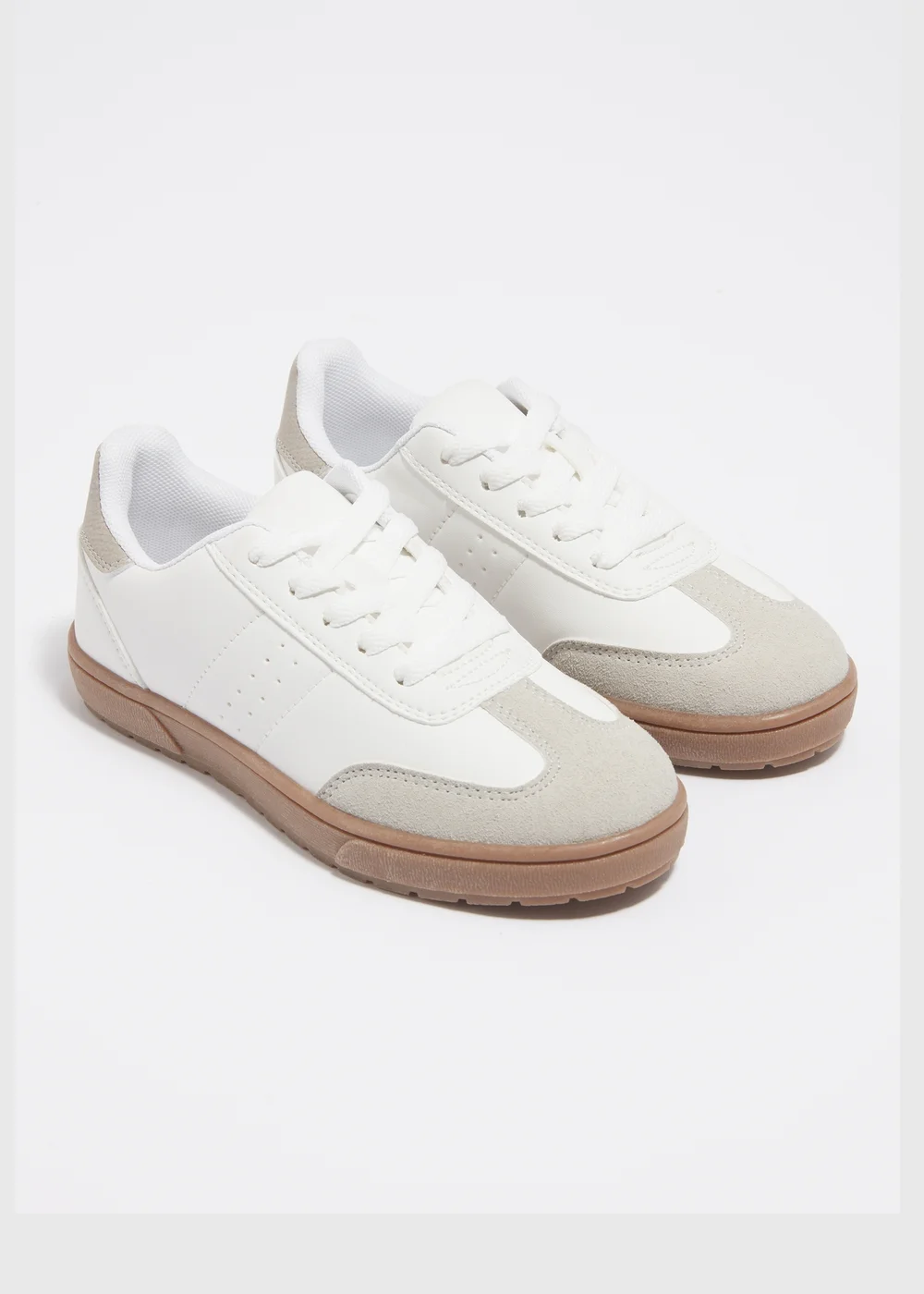Boys White Panel PU Lace Up Trainers (Younger 10-Older 6) - 1 Image 1