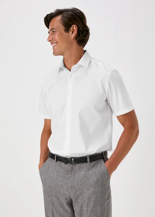 Taylor & Wright White Textured Short Sleeve Shirt - Small Image 3