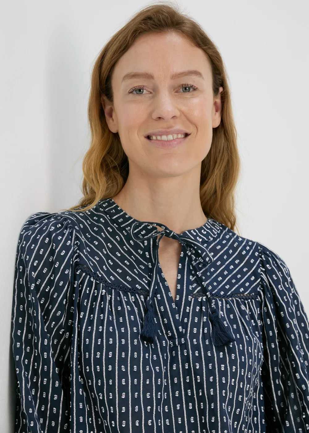 Navy Dobby Blouse Top - Size 8 Image 3