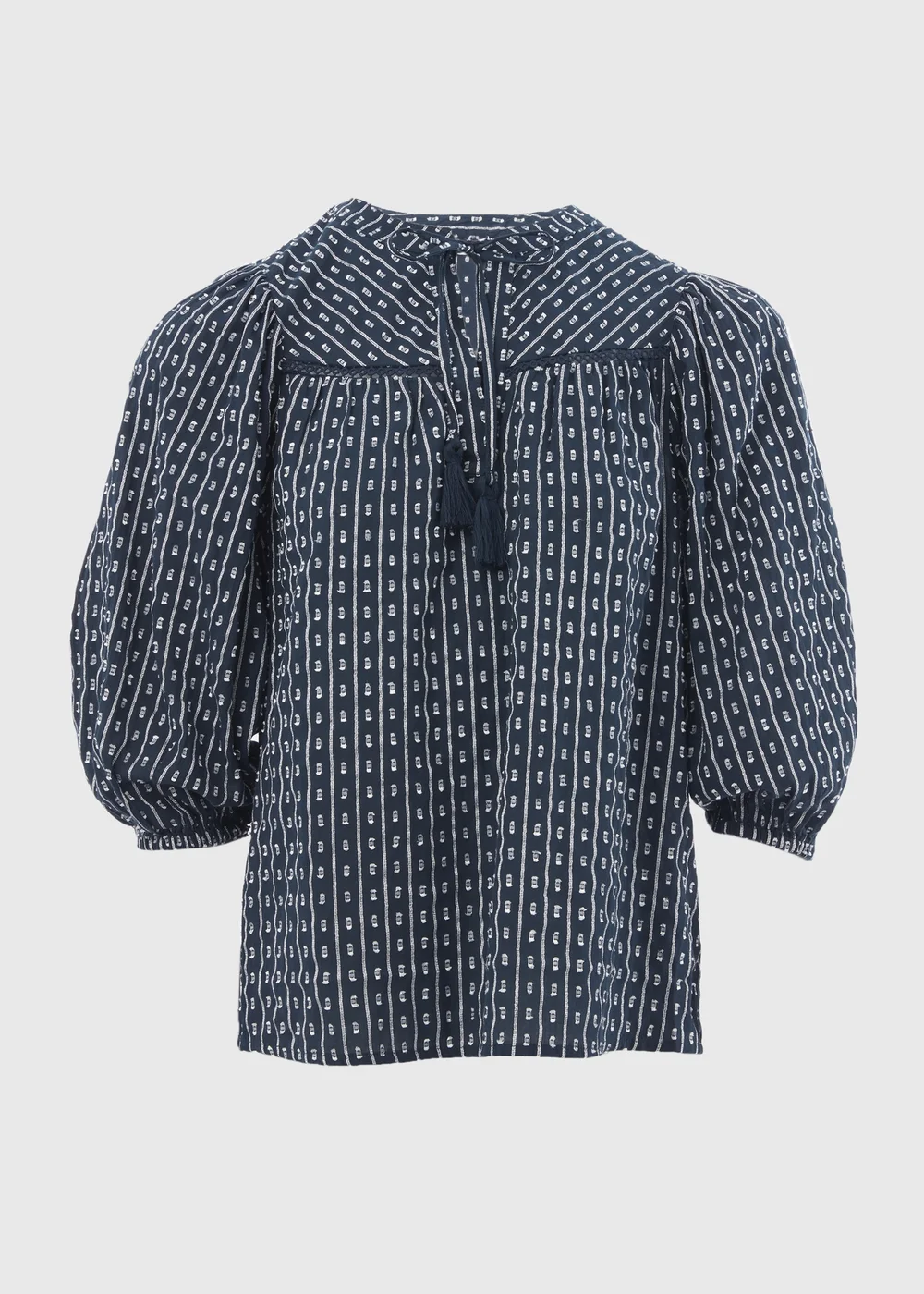 Navy Dobby Blouse Top - Size 8 Image 5