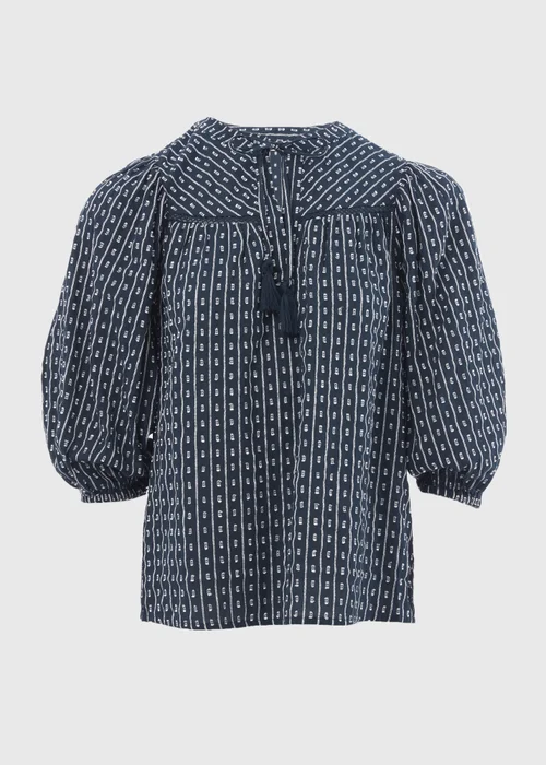 Navy Dobby Blouse Top - Size 8 Image 5