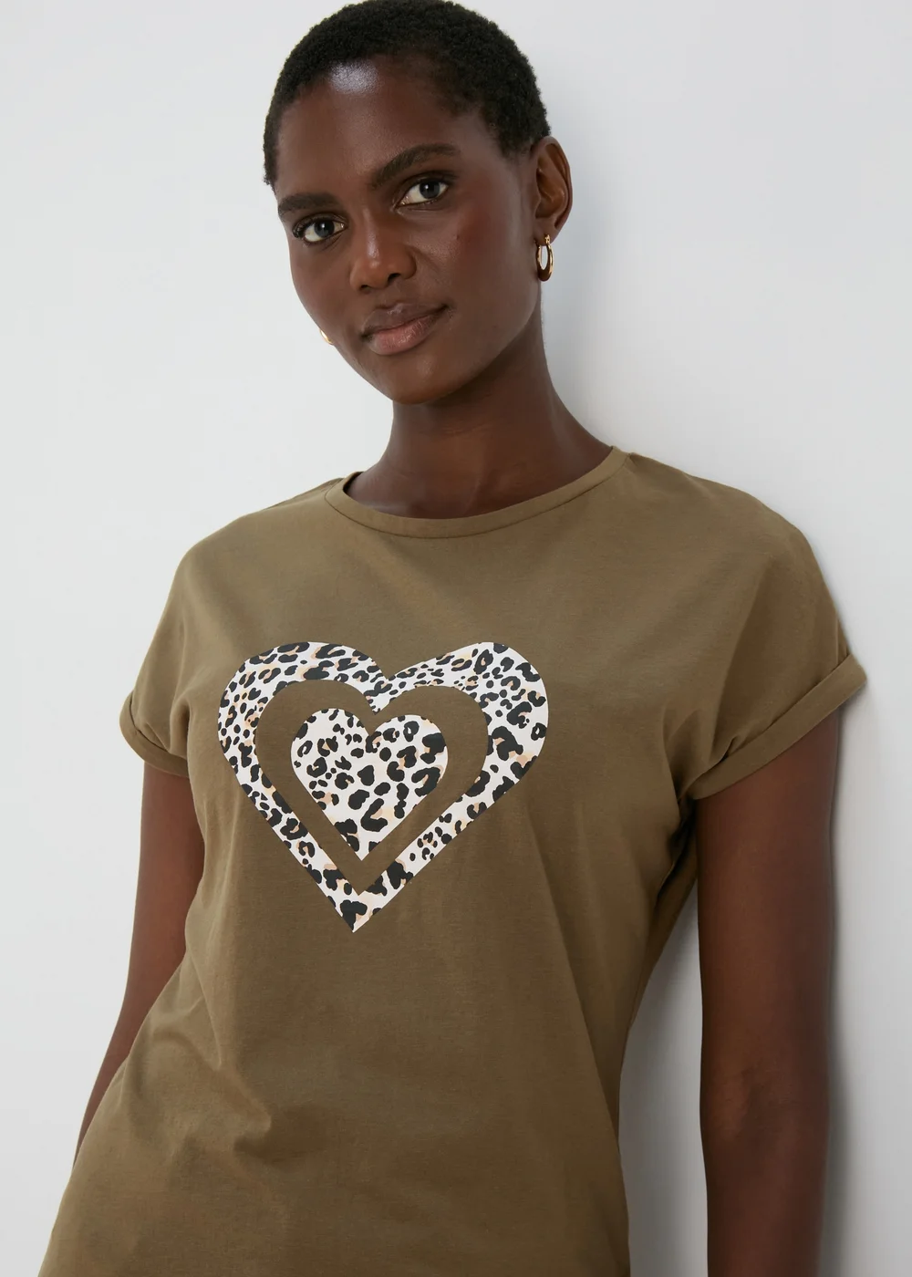 Khaki Heart Slogan T-Shirt - Small Image 3