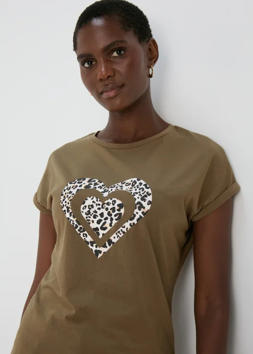 Khaki Heart Slogan T-Shirt - Small Image 3