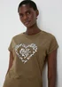Khaki Heart Slogan T-Shirt - Small Image 3
