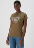 Khaki Heart Slogan T-Shirt - Small Image 1