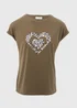 Khaki Heart Slogan T-Shirt - Small Image 5
