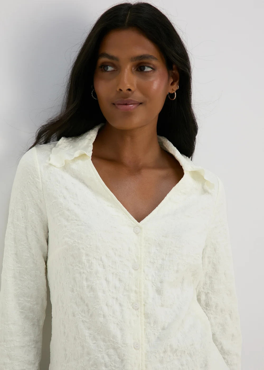 Ivory Plain Textured Shirt - Size 8 Image 3