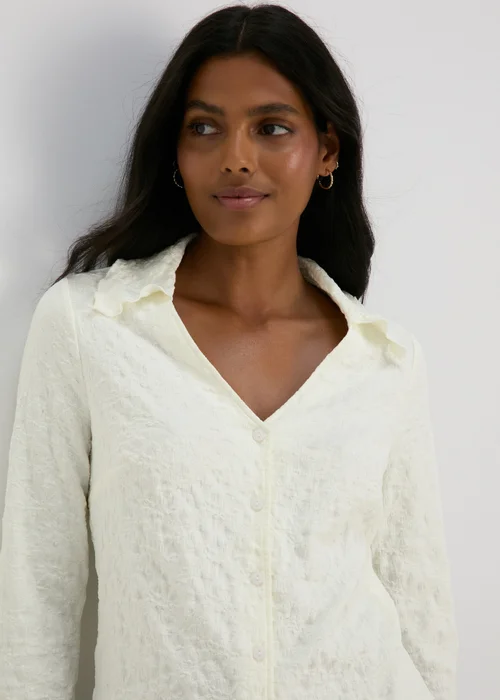Ivory Plain Textured Shirt - Size 8 Image 3