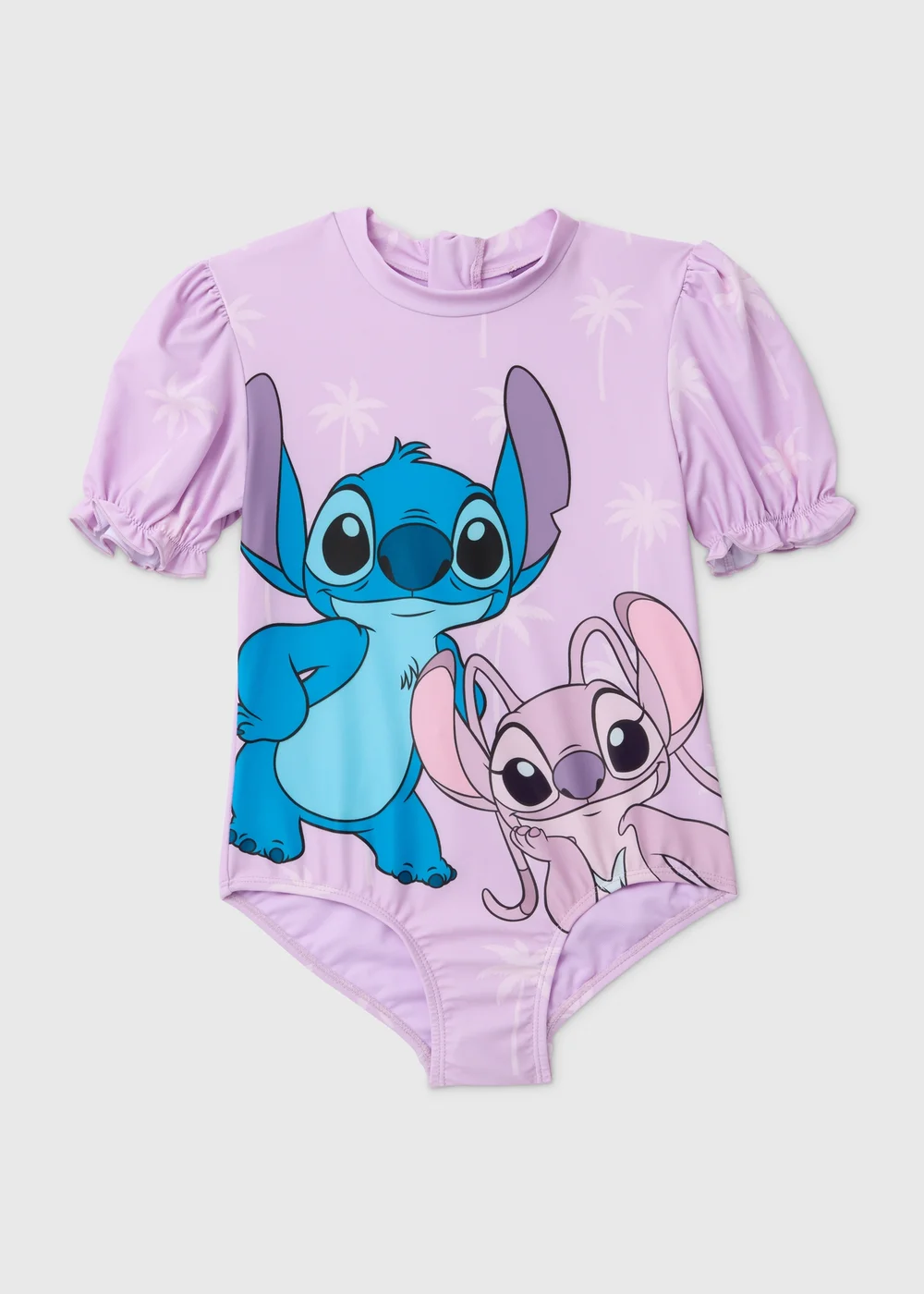 Disney Girls Lilac Lilo & Stitch Puff Sleeve Swimsuit (1-7yrs) - 1-1.5 Yrs Image 1