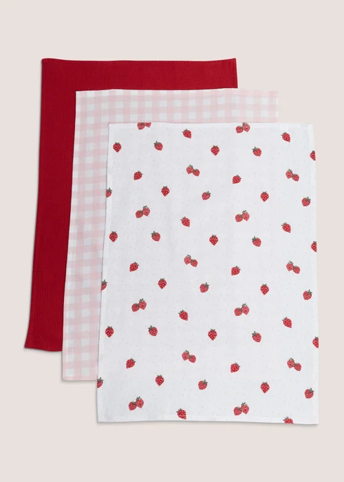 3 Pack Strawberry Tea Towels (65cm x 40cm) Image 1