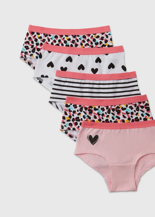 Girls 5 Pack Multicolour Hipsters Leopard Print Knickers (6-13yrs) - 6-7 Yrs Image 2