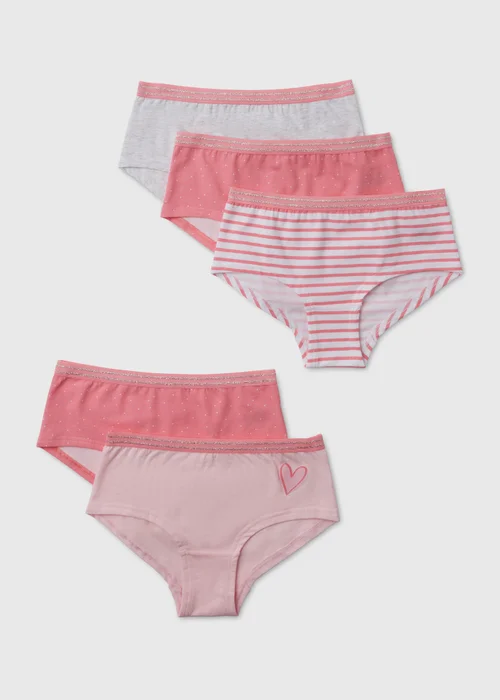 Girls 5 Pack Pink Hipsters Knickers (6-13yrs) - Age 6 - 7 Years Image 1