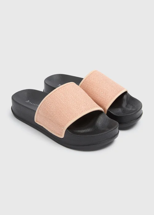 Coral Raffia Platform Sliders - 3 Image 1