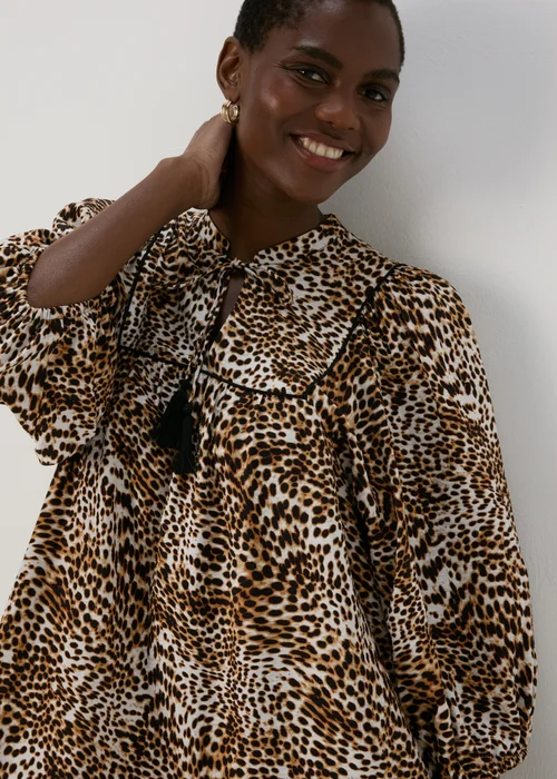 Brown Animal Print Boho Midi Dress - 8 Image 3