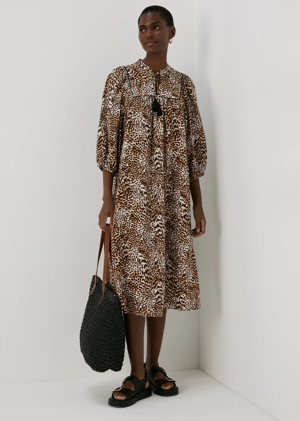 Brown Animal Print Boho Midi Dress - 8 Image 1