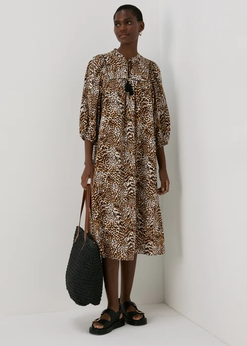 Brown Animal Print Boho Midi Dress - 8 Image 1