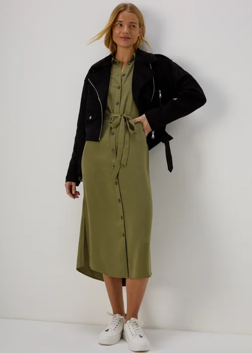 Khaki 3/4 Midi Dress - 8 Image 4