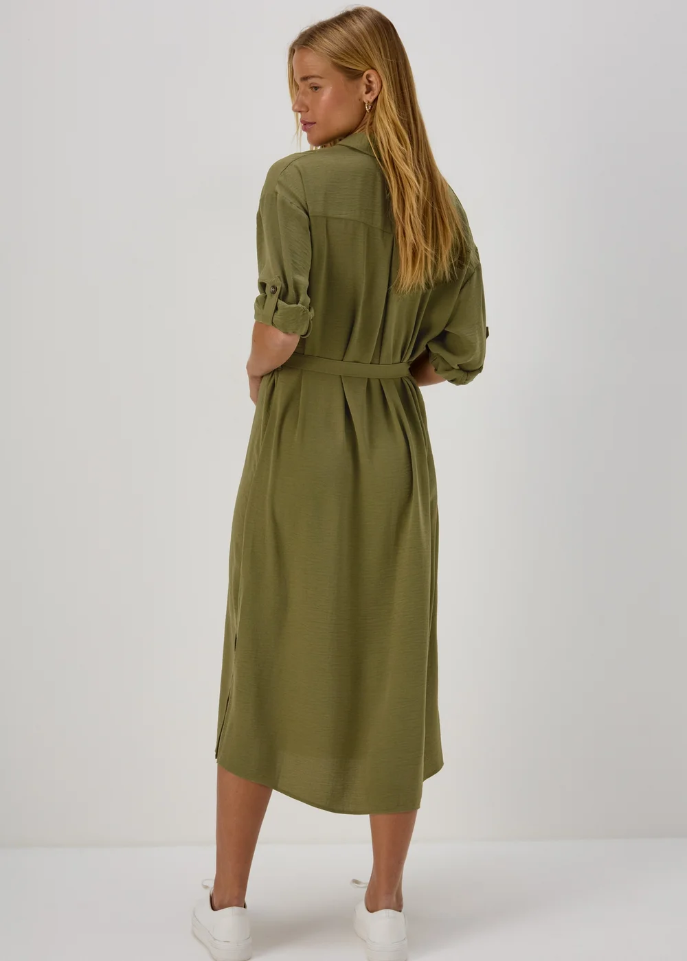 Khaki 3/4 Midi Dress - 8 Image 2