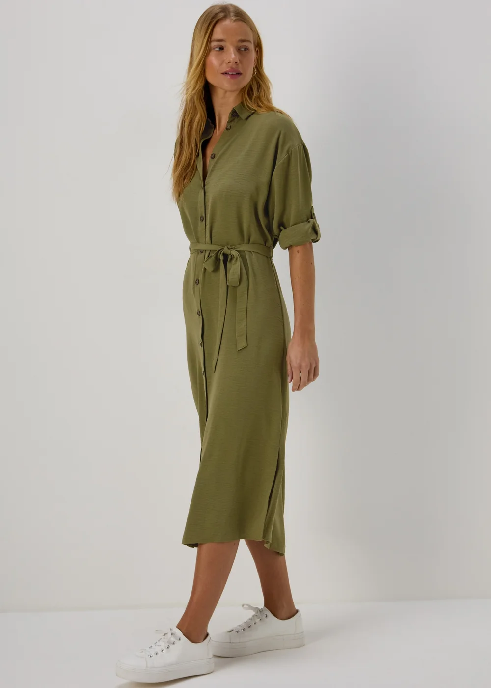Khaki 3/4 Midi Dress - 8 Image 1