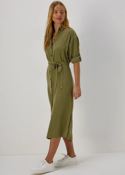 Khaki 3/4 Midi Dress - 8 Image 1
