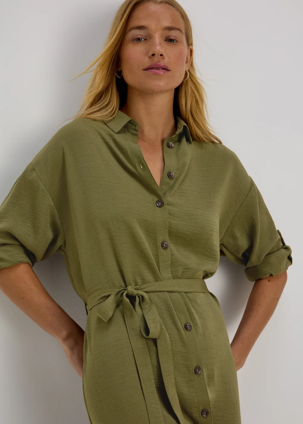 Khaki 3/4 Midi Dress - 8 Image 3
