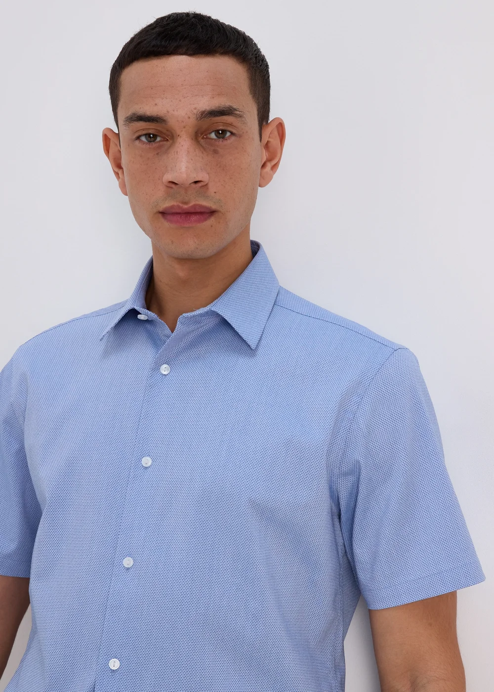 Taylor & Wright Blue Textured Short Sleeve Shirt - S Image 1