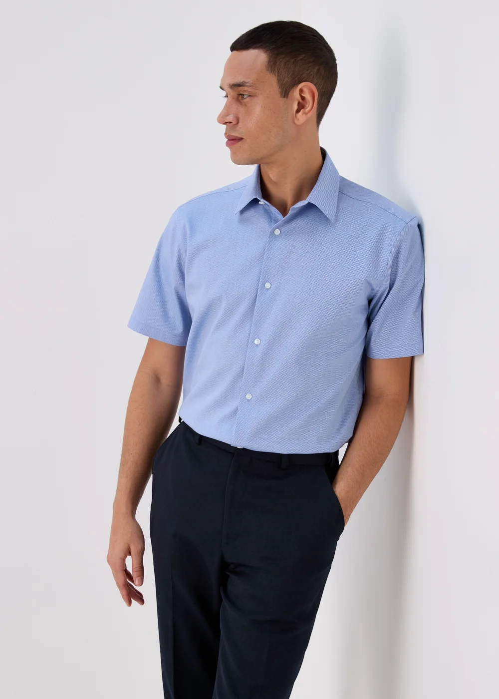 Taylor & Wright Blue Textured Short Sleeve Shirt - S Image 3
