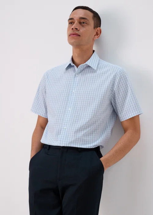 Taylor & Wright White Blue Check Shirt - Small Image 3