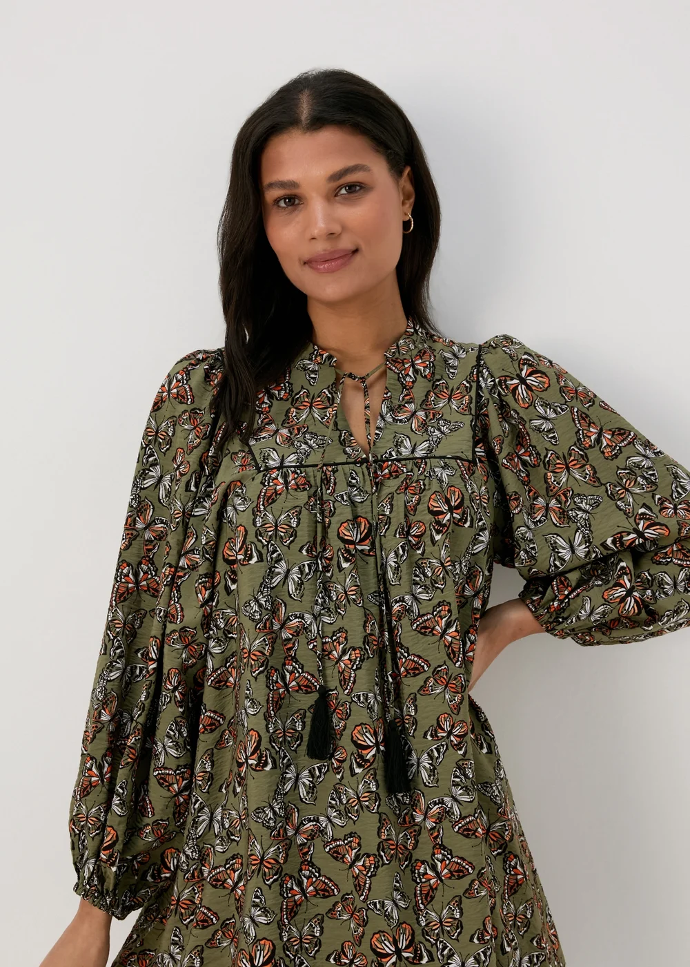 Papaya Khaki Butterfly Print Boho Airflow Mini Dress - 8 Image 3