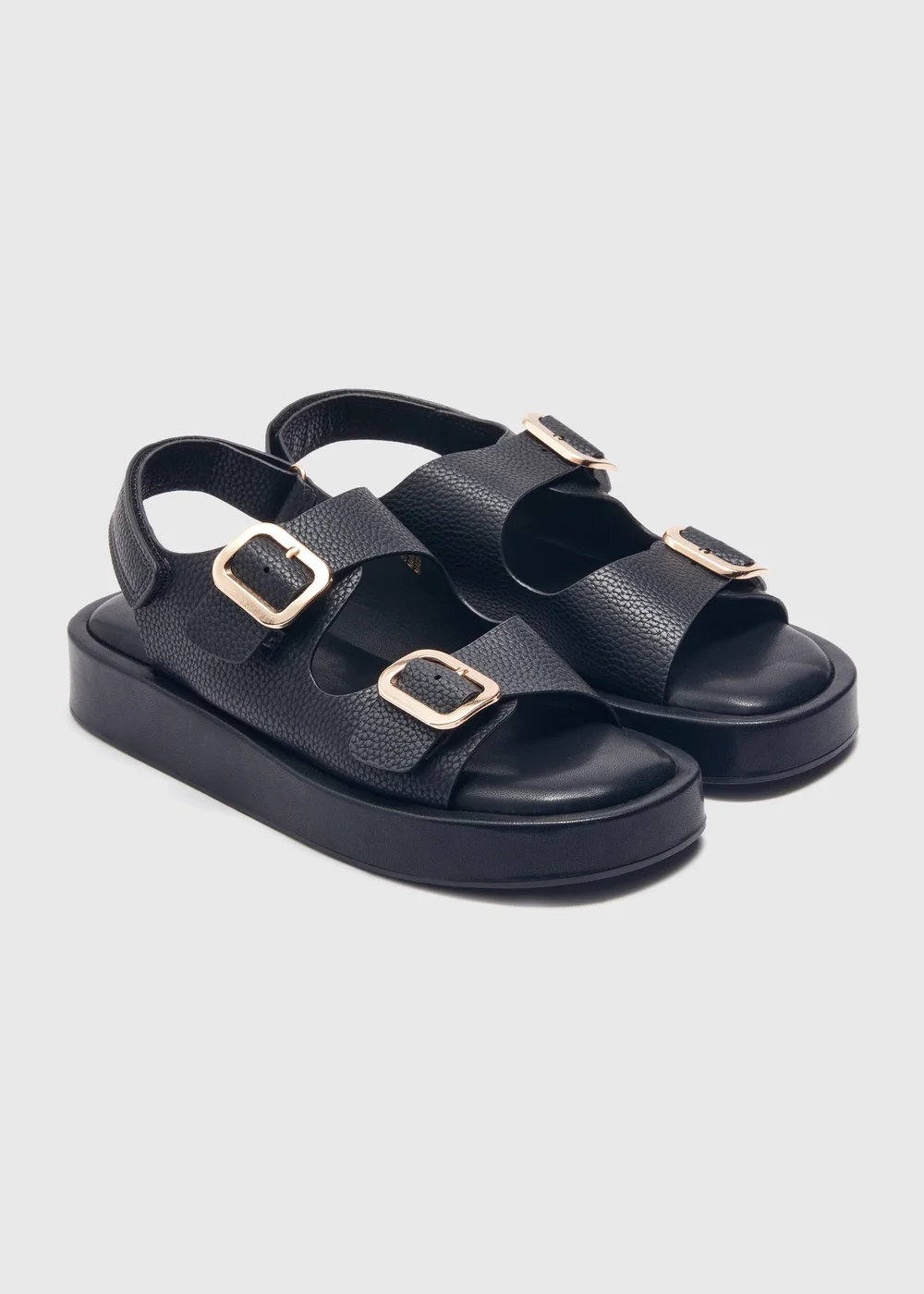 Black Double Buckle Chunky Sandals - Size 3 Image 1