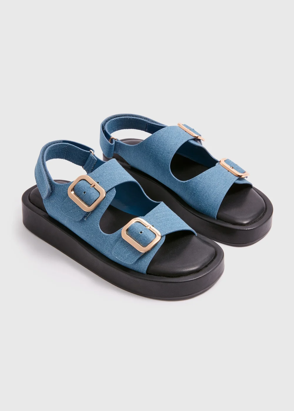 Denim Double Buckle Chunky Sandals - 7 Image 1