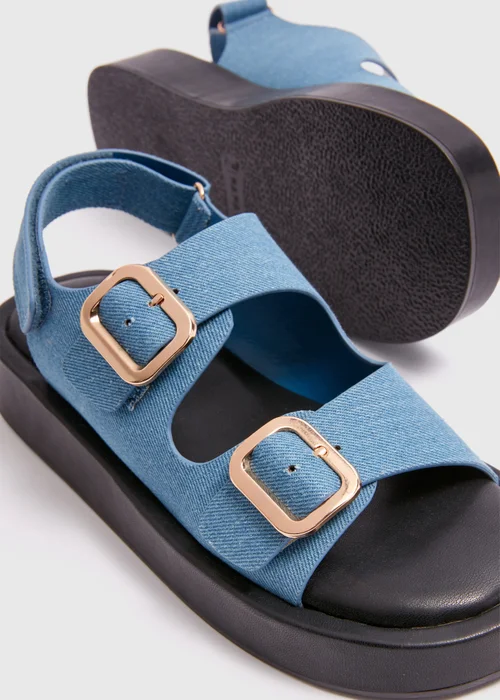 Denim Double Buckle Chunky Sandals - 7 Image 2