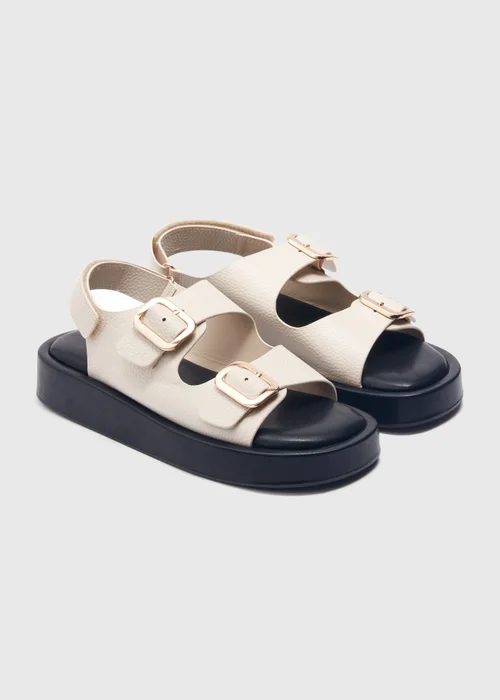 Stone Double Buckle Chunky Sandals - Size 3 Image 1