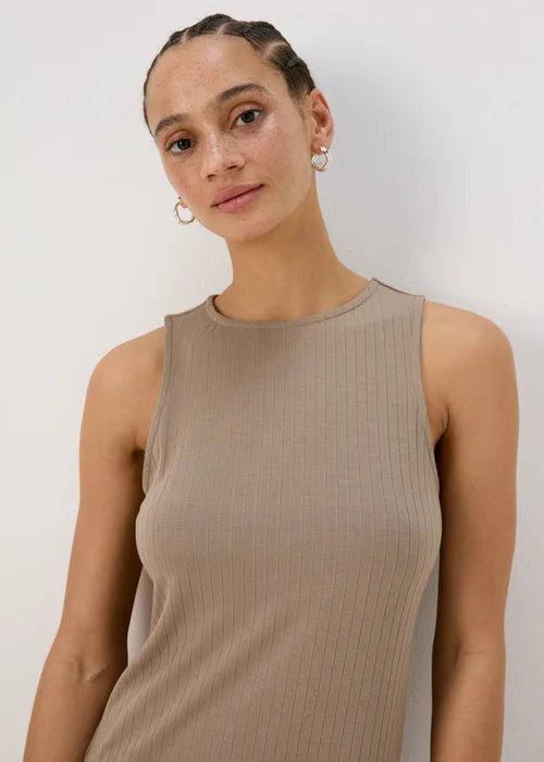 Taupe Racer Ribbed Midi Dress - 8 Image 5