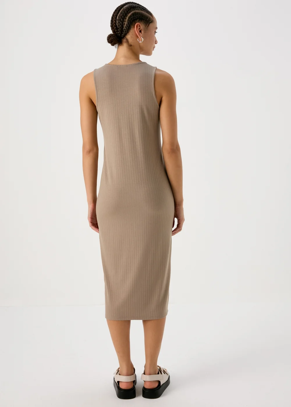 Taupe Racer Ribbed Midi Dress - 8 Image 3