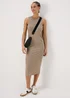 Taupe Racer Ribbed Midi Dress - 8 Image 7