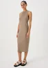 Taupe Racer Ribbed Midi Dress - 8 Image 1