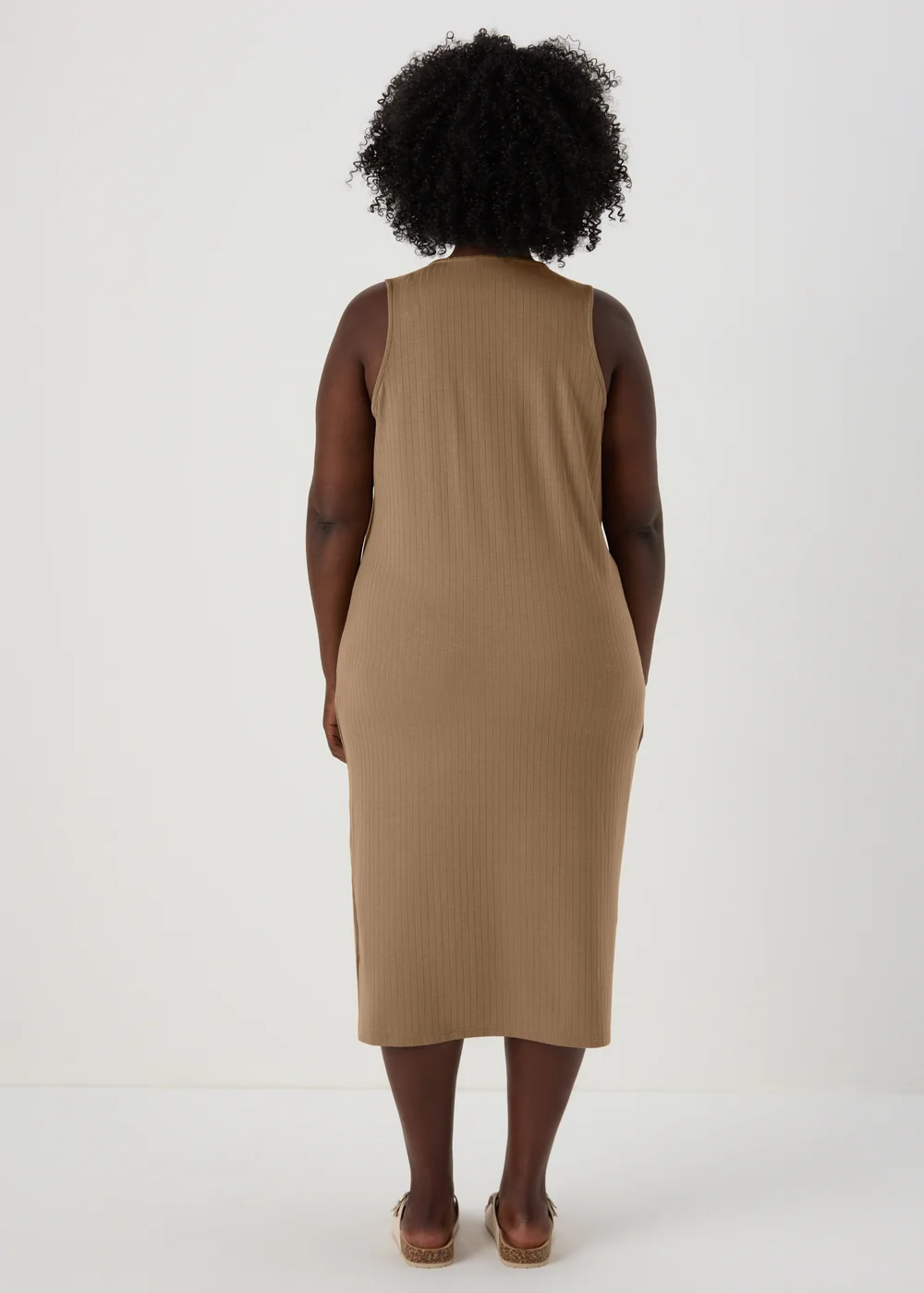 Taupe Racer Ribbed Midi Dress - 8 Image 4
