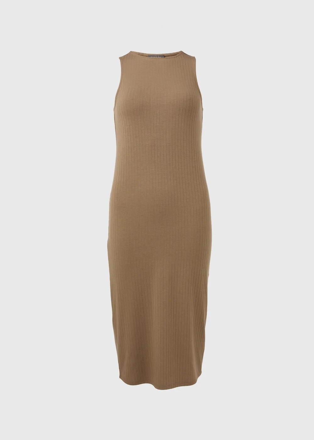 Taupe Racer Ribbed Midi Dress - 8 Image 9